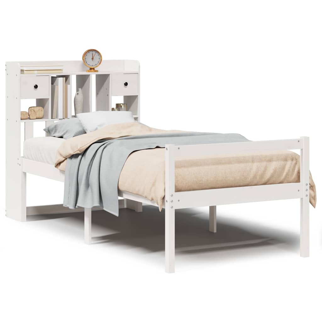 vidaXL Massivholzbett mit Regal ohne Matratze Weiß 90x200 cm Kiefer