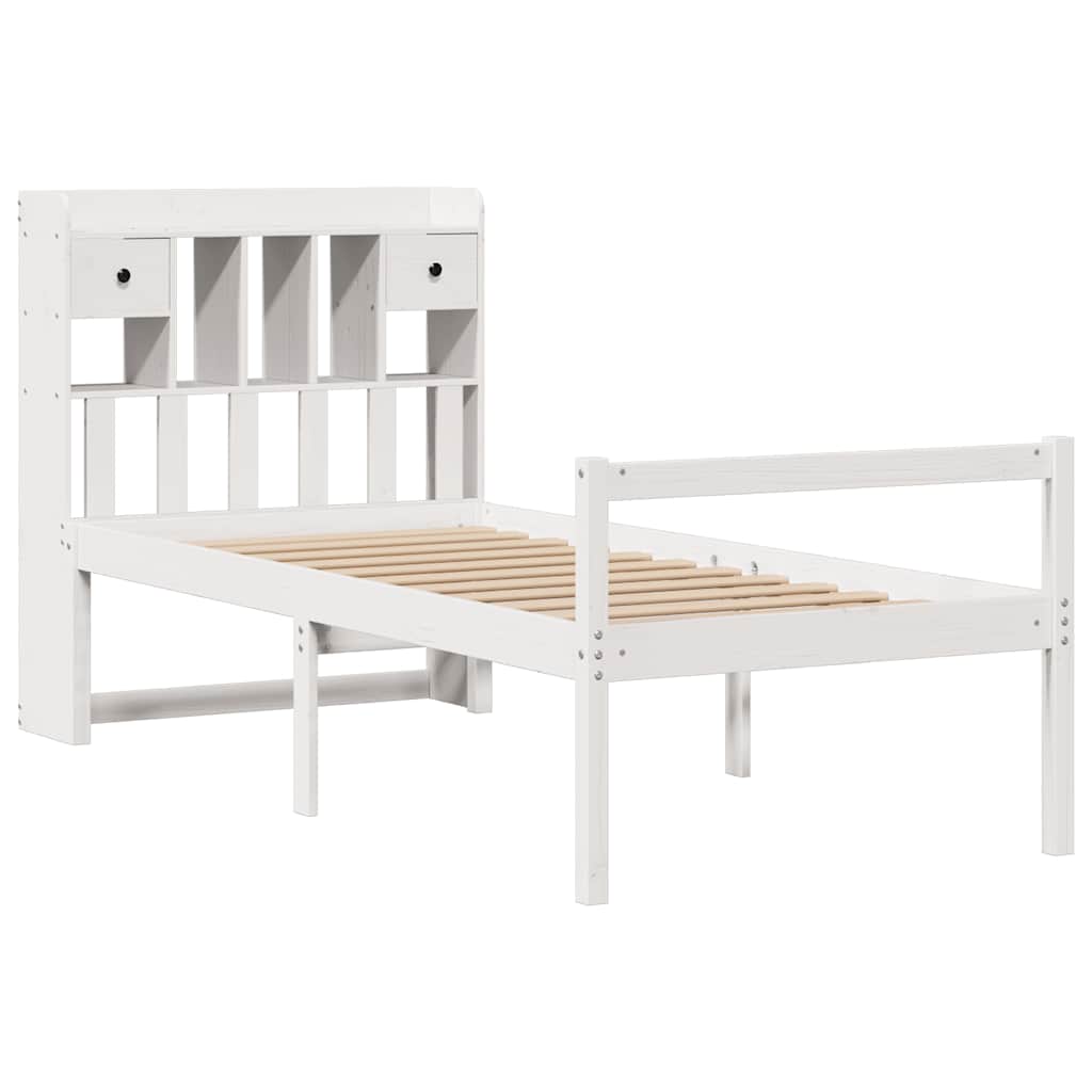 vidaXL Massivholzbett mit Regal ohne Matratze Weiß 90x200 cm Kiefer