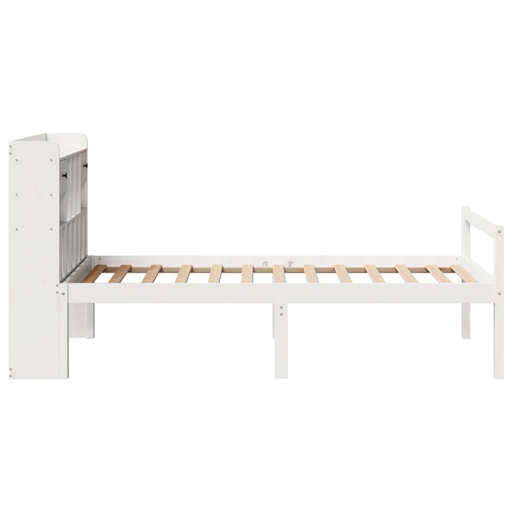 vidaXL Massivholzbett mit Regal ohne Matratze Weiß 90x200 cm Kiefer
