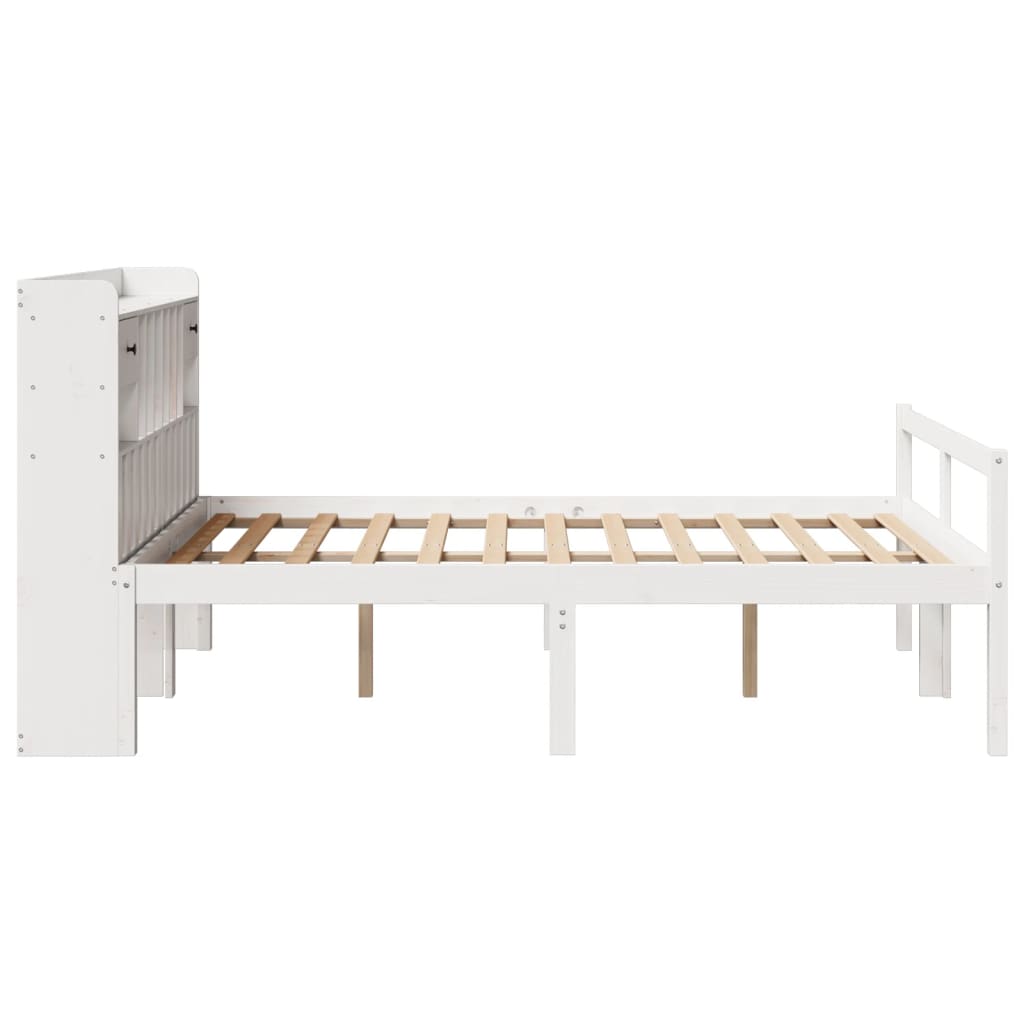 vidaXL Massivholzbett mit Regal ohne Matratze Weiß 140x200 cm Kiefer