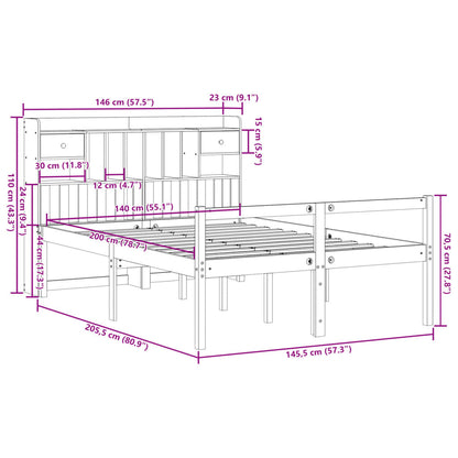 vidaXL Massivholzbett mit Regal ohne Matratze Weiß 140x200 cm Kiefer