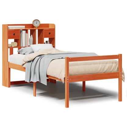 vidaXL Lit en bois massif avec étagère sans matelas Marron ciré 75x190 cm