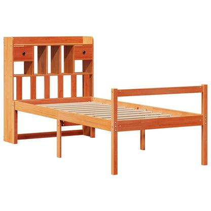 vidaXL Lit en bois massif avec étagère sans matelas Marron ciré 75x190 cm