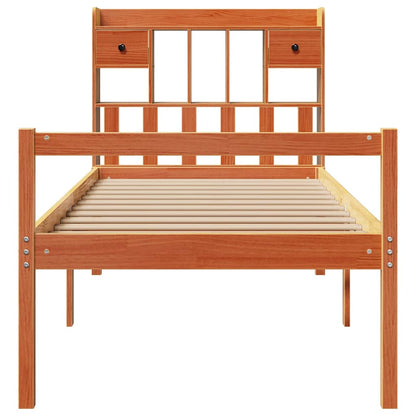 vidaXL Lit en bois massif avec étagère sans matelas Marron ciré 75x190 cm