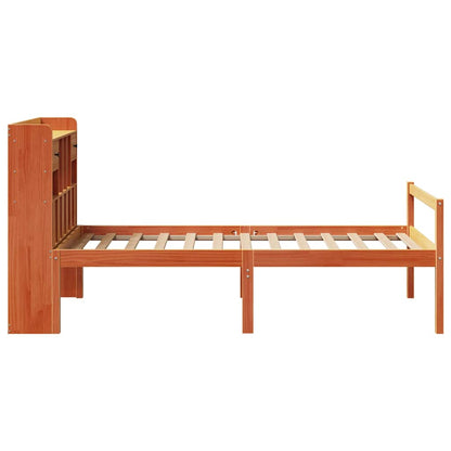 vidaXL Lit en bois massif avec étagère sans matelas Marron ciré 75x190 cm