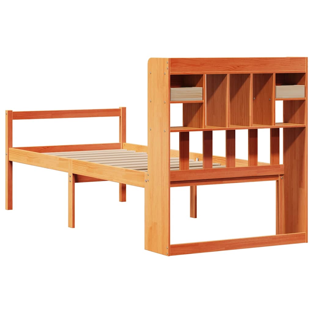 vidaXL Lit en bois massif avec étagère sans matelas Marron ciré 75x190 cm