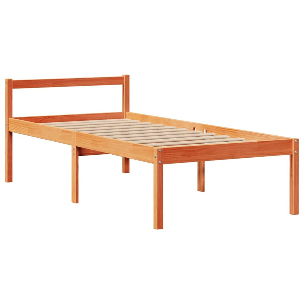 vidaXL Lit en bois massif avec étagère sans matelas Marron ciré 75x190 cm