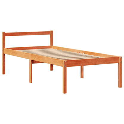 vidaXL Lit en bois massif avec étagère sans matelas Marron ciré 75x190 cm