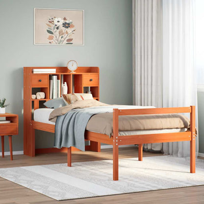 vidaXL Lit en bois massif avec étagère sans matelas Marron ciré 75x190 cm