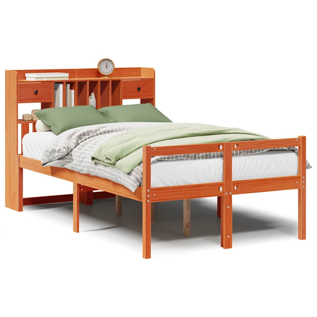 vidaXL Massivholzbett mit Regal ohne Matratze Wachsbraun 135x190 cm