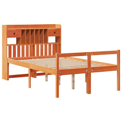 vidaXL Massivholzbett mit Regal ohne Matratze Wachsbraun 135x190 cm