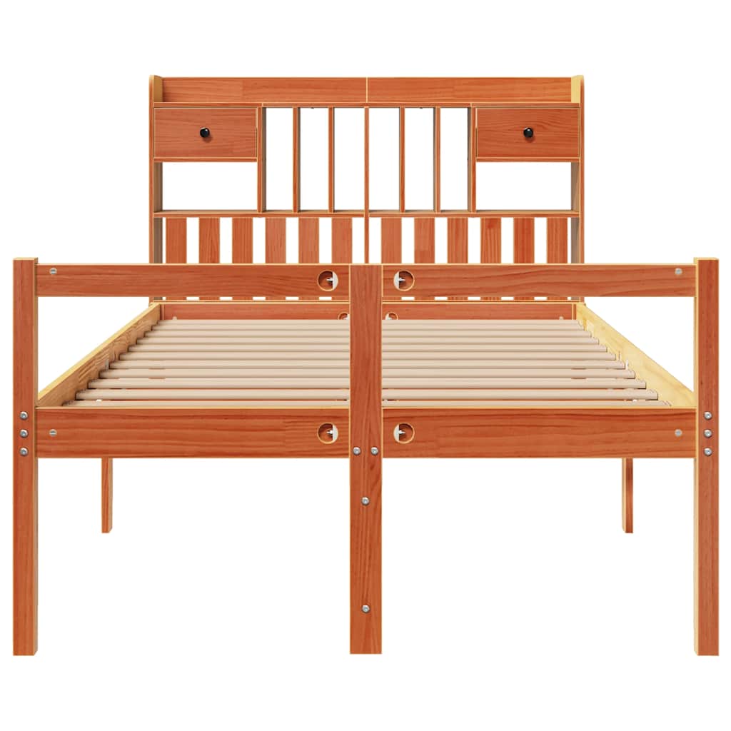 vidaXL Massivholzbett mit Regal ohne Matratze Wachsbraun 135x190 cm
