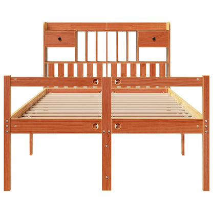 vidaXL Massivholzbett mit Regal ohne Matratze Wachsbraun 135x190 cm