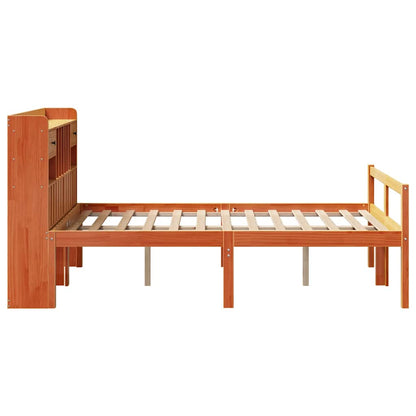 vidaXL Massivholzbett mit Regal ohne Matratze Wachsbraun 135x190 cm
