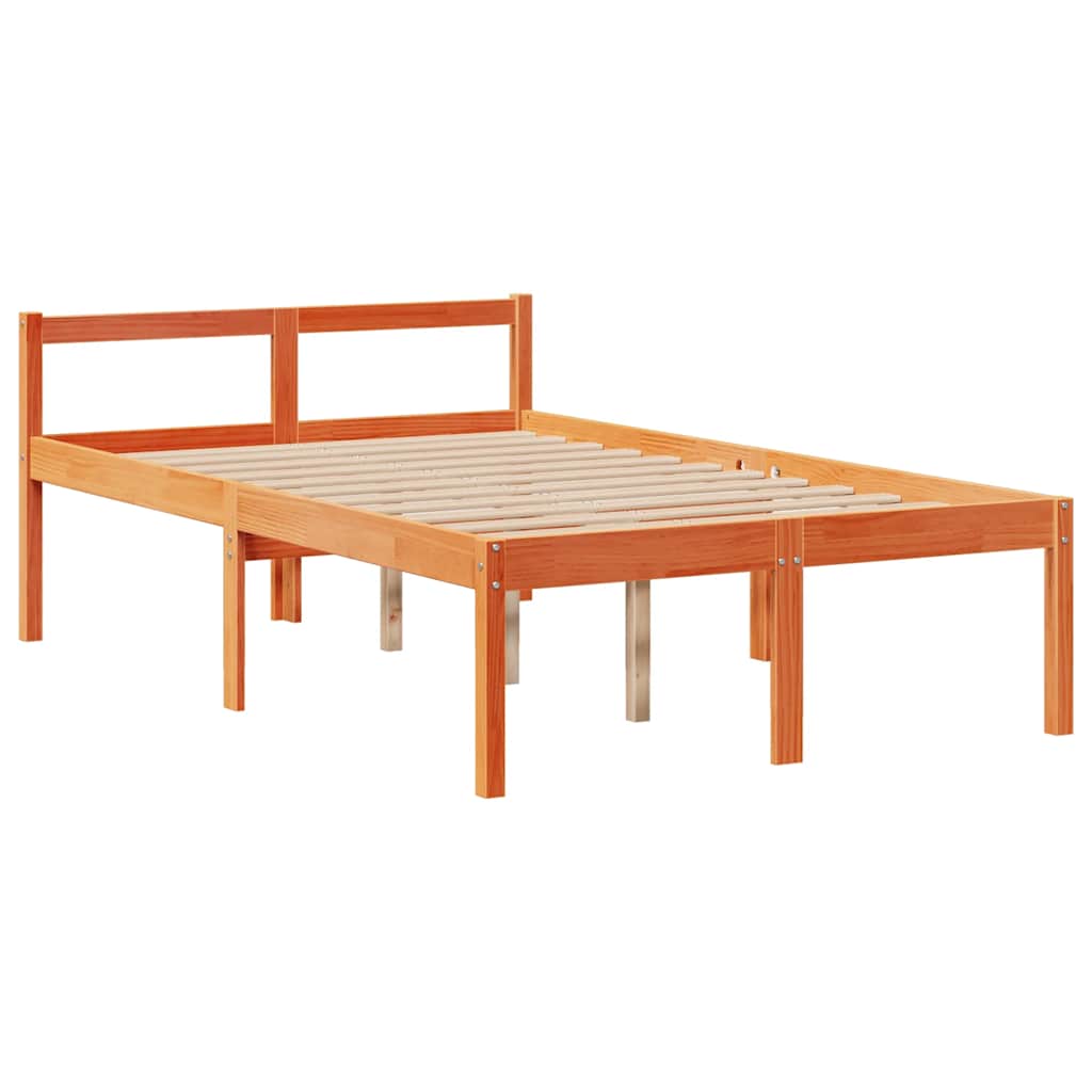 vidaXL Massivholzbett mit Regal ohne Matratze Wachsbraun 135x190 cm