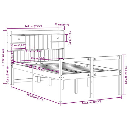 vidaXL Massivholzbett mit Regal ohne Matratze Wachsbraun 135x190 cm