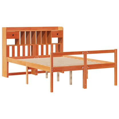 vidaXL Massivholzbett mit Regal ohne Matratze Wachsbraun 140x200 cm