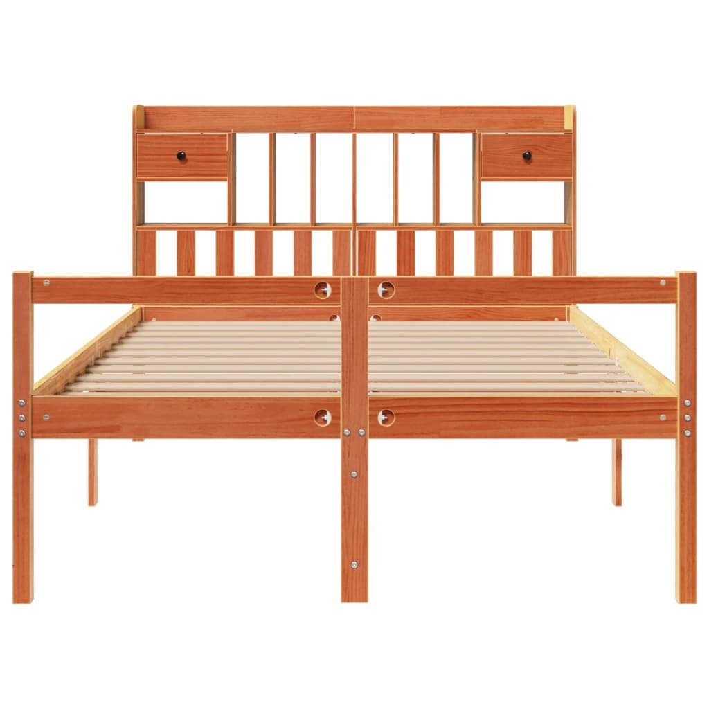 vidaXL Massivholzbett mit Regal ohne Matratze Wachsbraun 140x200 cm