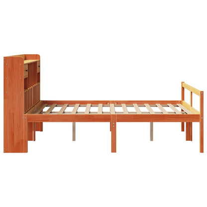 vidaXL Massivholzbett mit Regal ohne Matratze Wachsbraun 140x200 cm