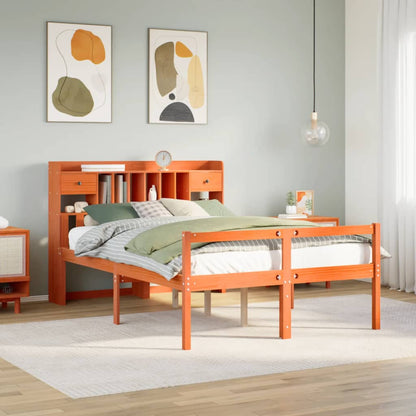 vidaXL Massivholzbett mit Regal ohne Matratze Wachsbraun 140x200 cm