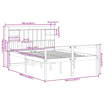 vidaXL Massivholzbett mit Regal ohne Matratze Wachsbraun 160x200 cm