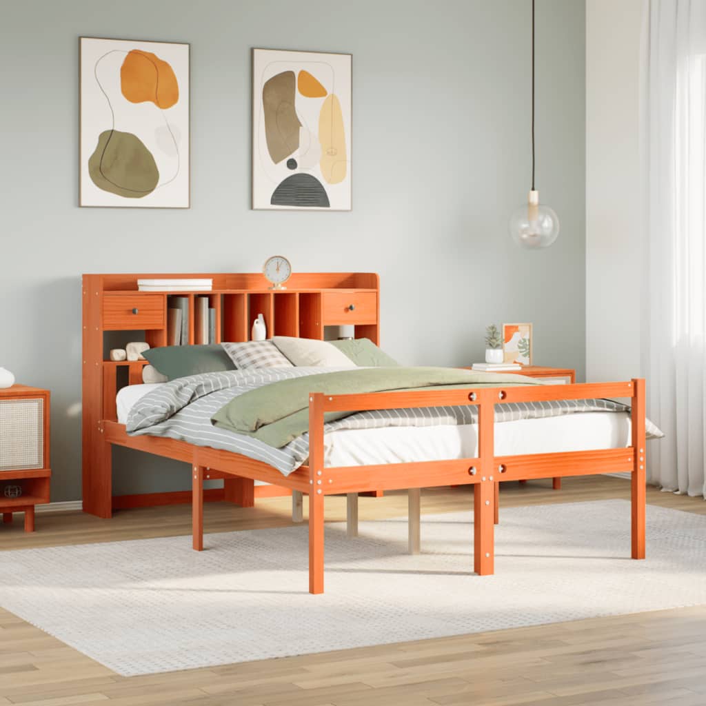 vidaXL Massivholzbett mit Regal ohne Matratze Wachsbraun 160x200 cm