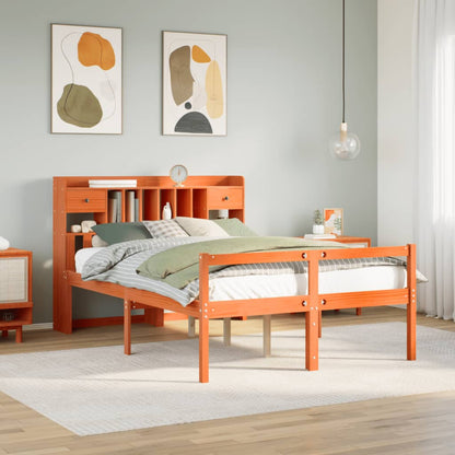 vidaXL Massivholzbett mit Regal ohne Matratze Wachsbraun 160x200 cm