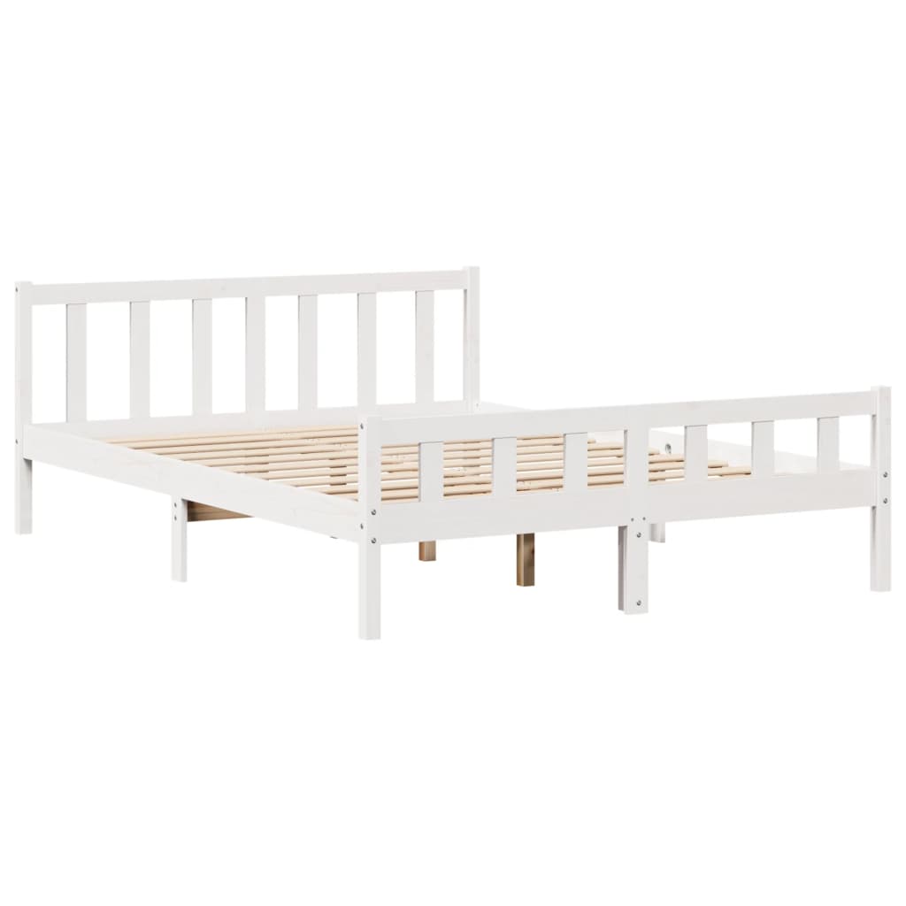 vidaXL Massivholzbett mit Regal ohne Matratze Weiß 160x200 cm Kiefer