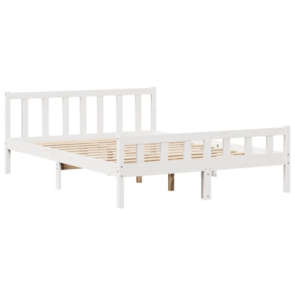 vidaXL Massivholzbett mit Regal ohne Matratze Weiß 160x200 cm Kiefer