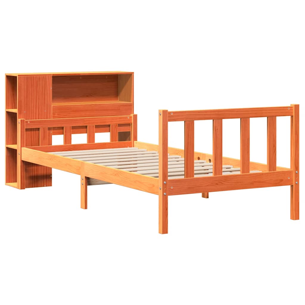vidaXL Massivholzbett mit Regal ohne Matratze Wachsbraun 75x190 cm
