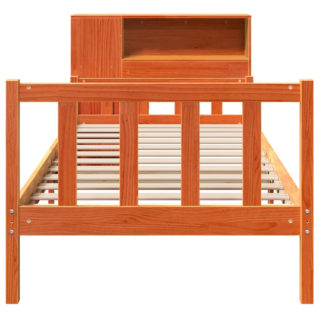 vidaXL Massivholzbett mit Regal ohne Matratze Wachsbraun 75x190 cm