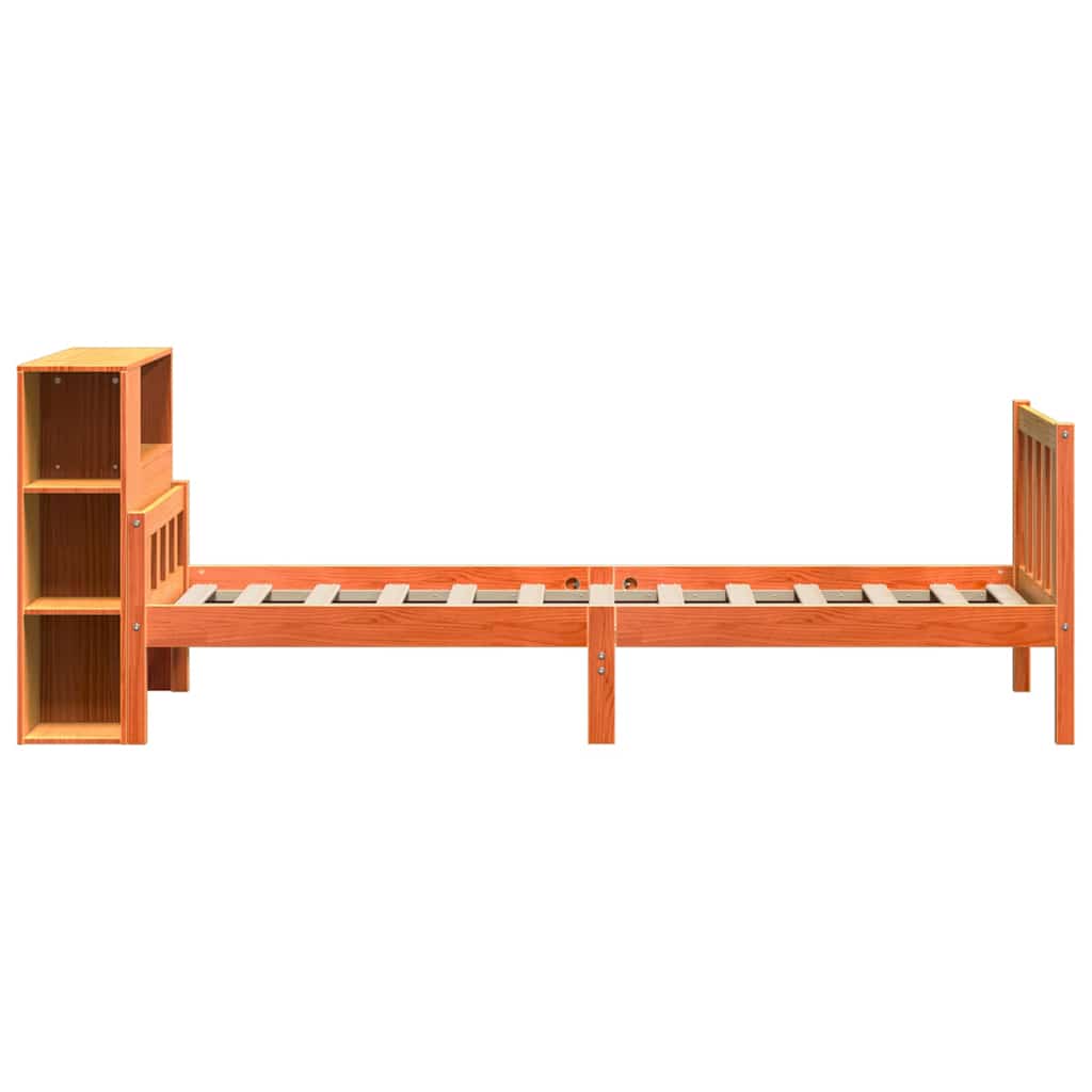 vidaXL Massivholzbett mit Regal ohne Matratze Wachsbraun 75x190 cm
