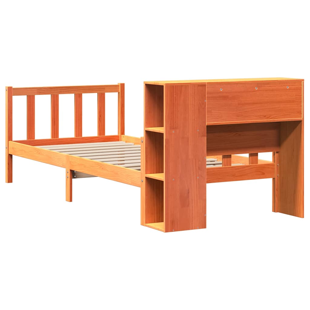 vidaXL Massivholzbett mit Regal ohne Matratze Wachsbraun 75x190 cm