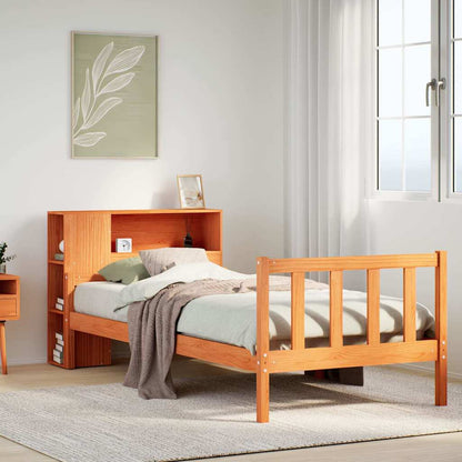 vidaXL Massivholzbett mit Regal ohne Matratze Wachsbraun 75x190 cm