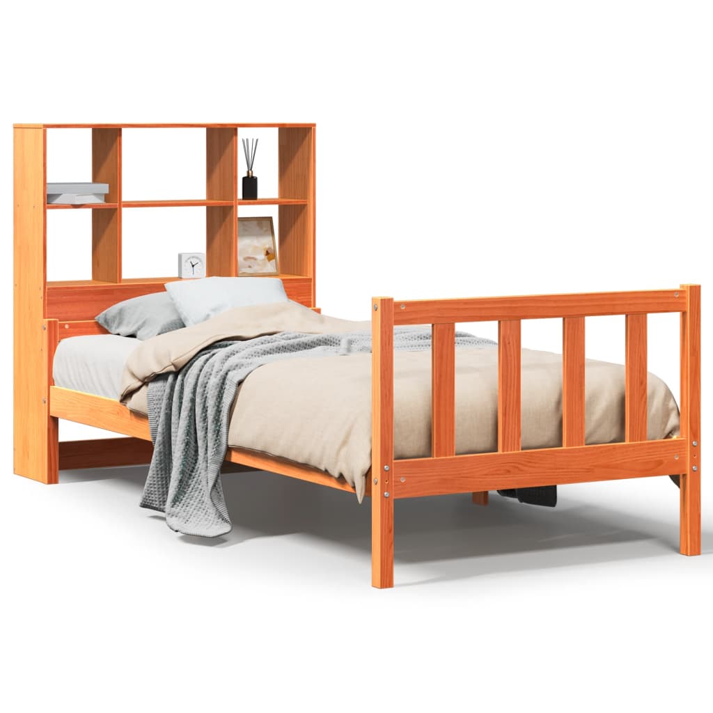 vidaXL Massivholzbett mit Regal ohne Matratze Wachsbraun 75x190 cm