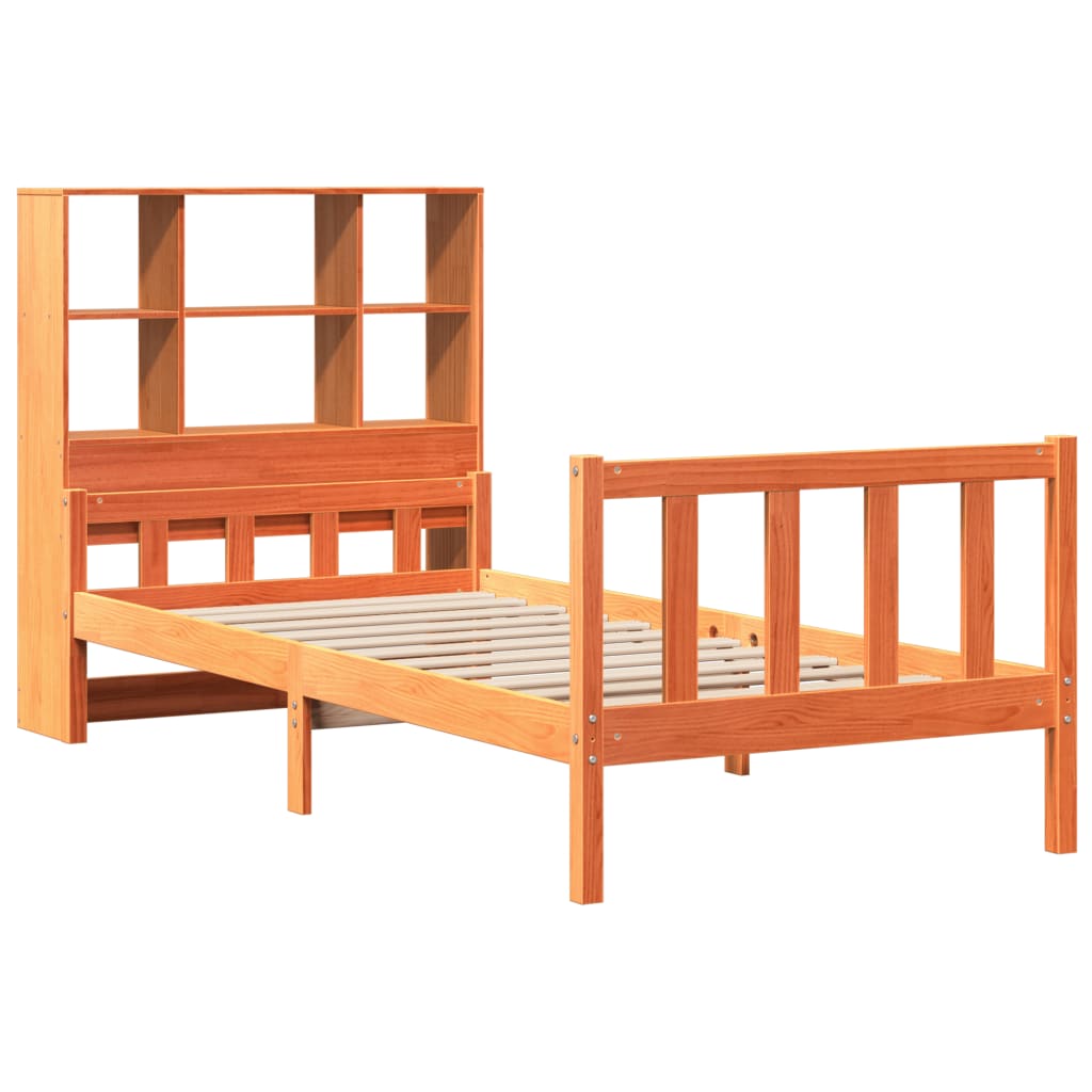 vidaXL Massivholzbett mit Regal ohne Matratze Wachsbraun 75x190 cm