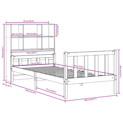 vidaXL Massivholzbett mit Regal ohne Matratze Wachsbraun 75x190 cm