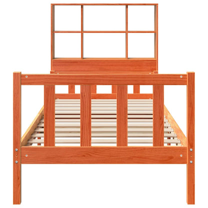 vidaXL Massivholzbett mit Regal ohne Matratze Wachsbraun 75x190 cm