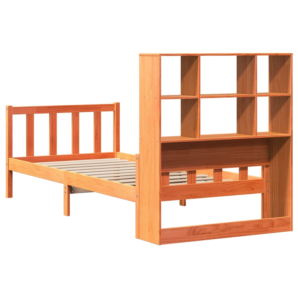vidaXL Massivholzbett mit Regal ohne Matratze Wachsbraun 75x190 cm