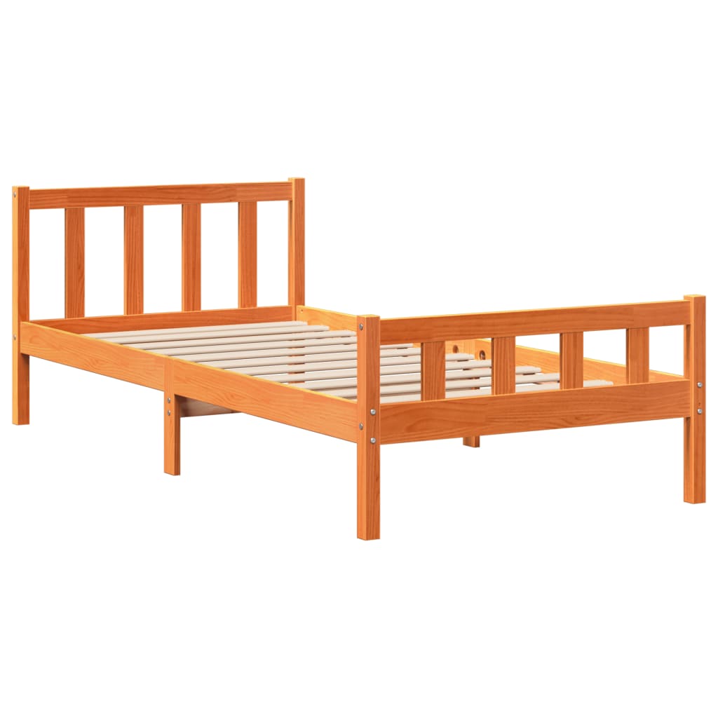 vidaXL Massivholzbett mit Regal ohne Matratze Wachsbraun 75x190 cm