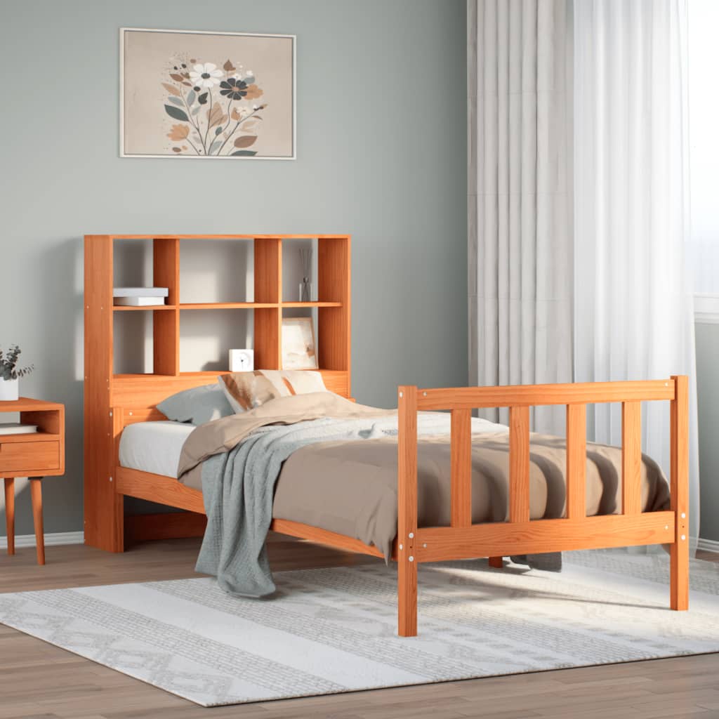 vidaXL Massivholzbett mit Regal ohne Matratze Wachsbraun 75x190 cm