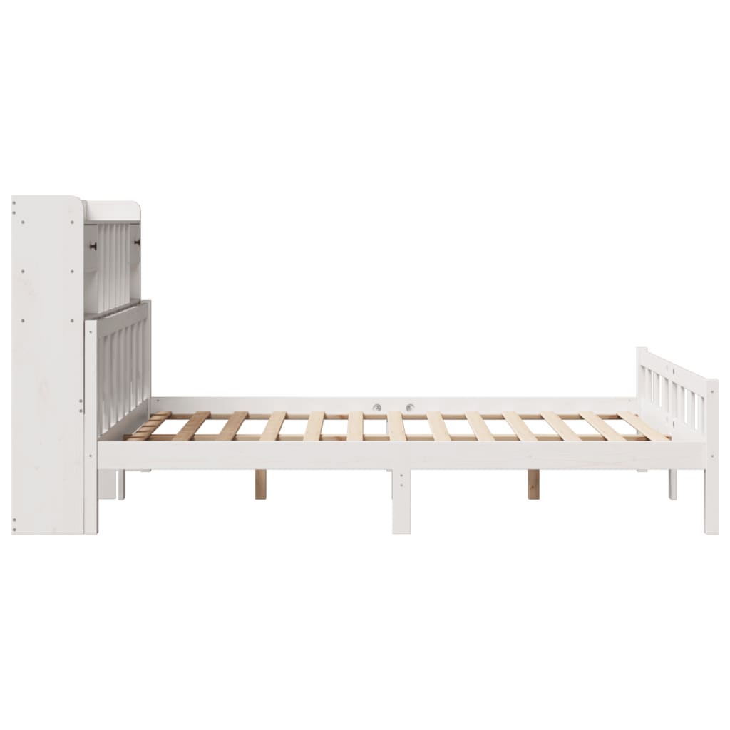 vidaXL Massivholzbett mit Regal ohne Matratze Weiß 160x200 cm Kiefer