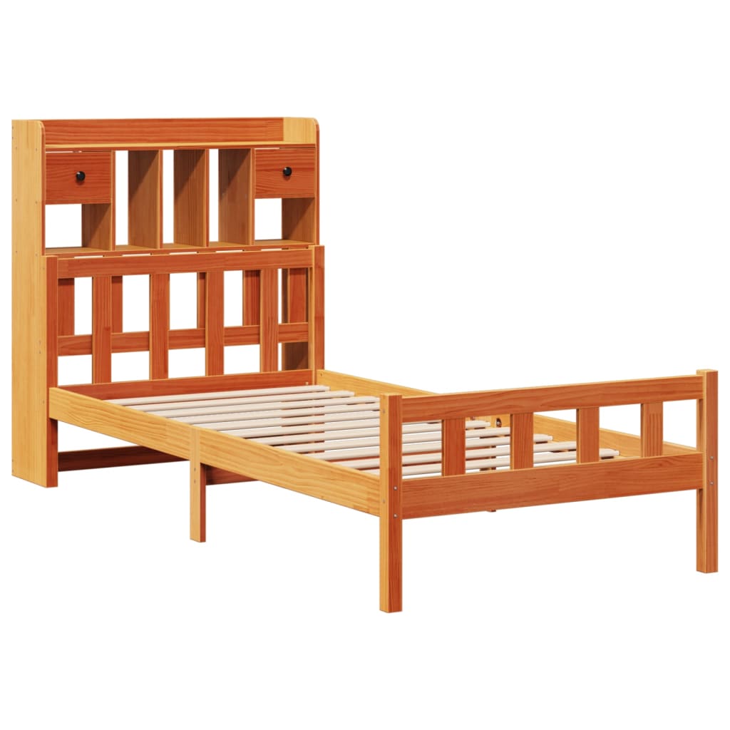 vidaXL Lit en bois massif avec étagère sans matelas Marron ciré 75x190 cm