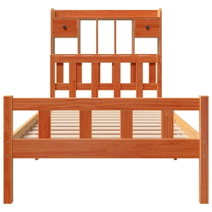 vidaXL Lit en bois massif avec étagère sans matelas Marron ciré 75x190 cm