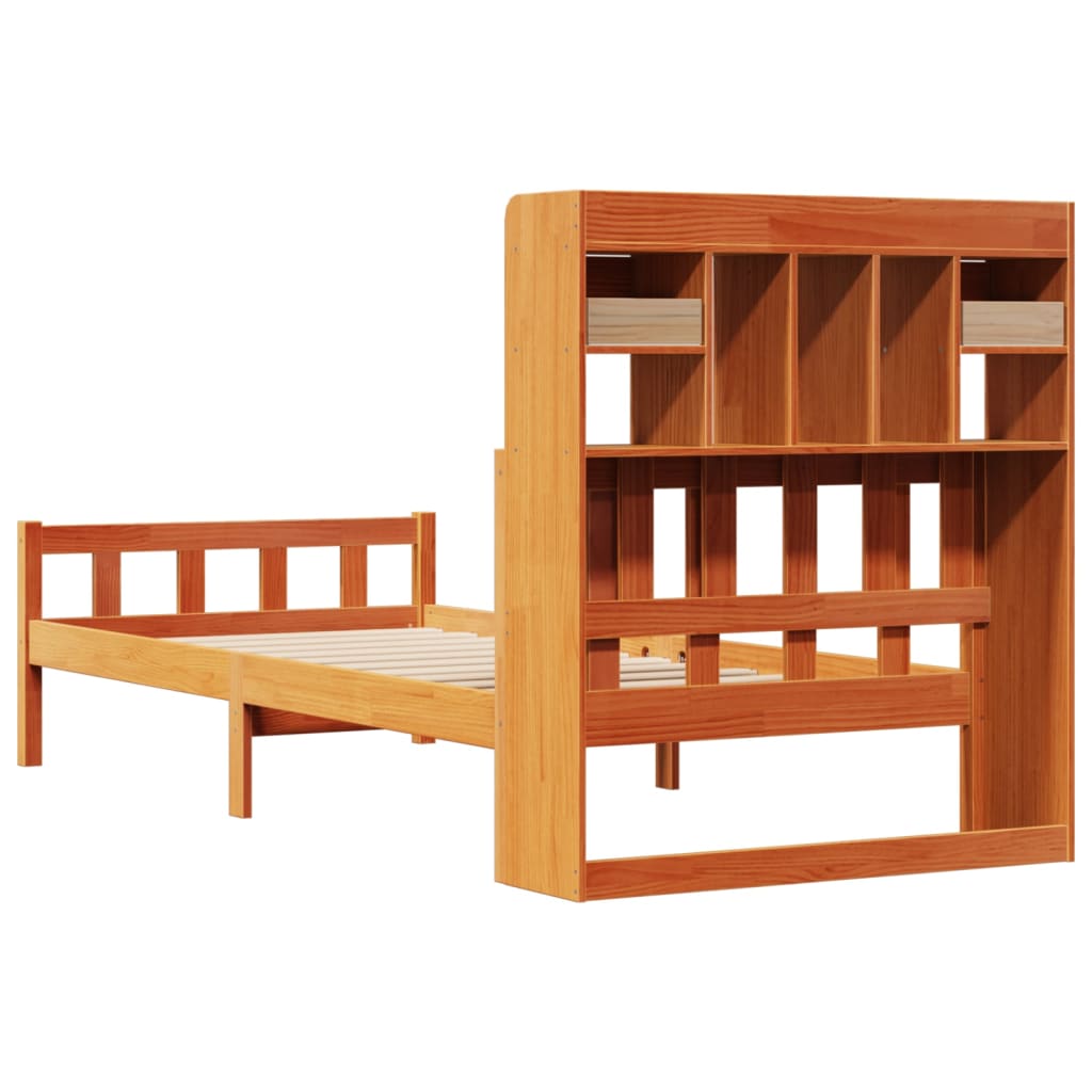 vidaXL Lit en bois massif avec étagère sans matelas Marron ciré 75x190 cm