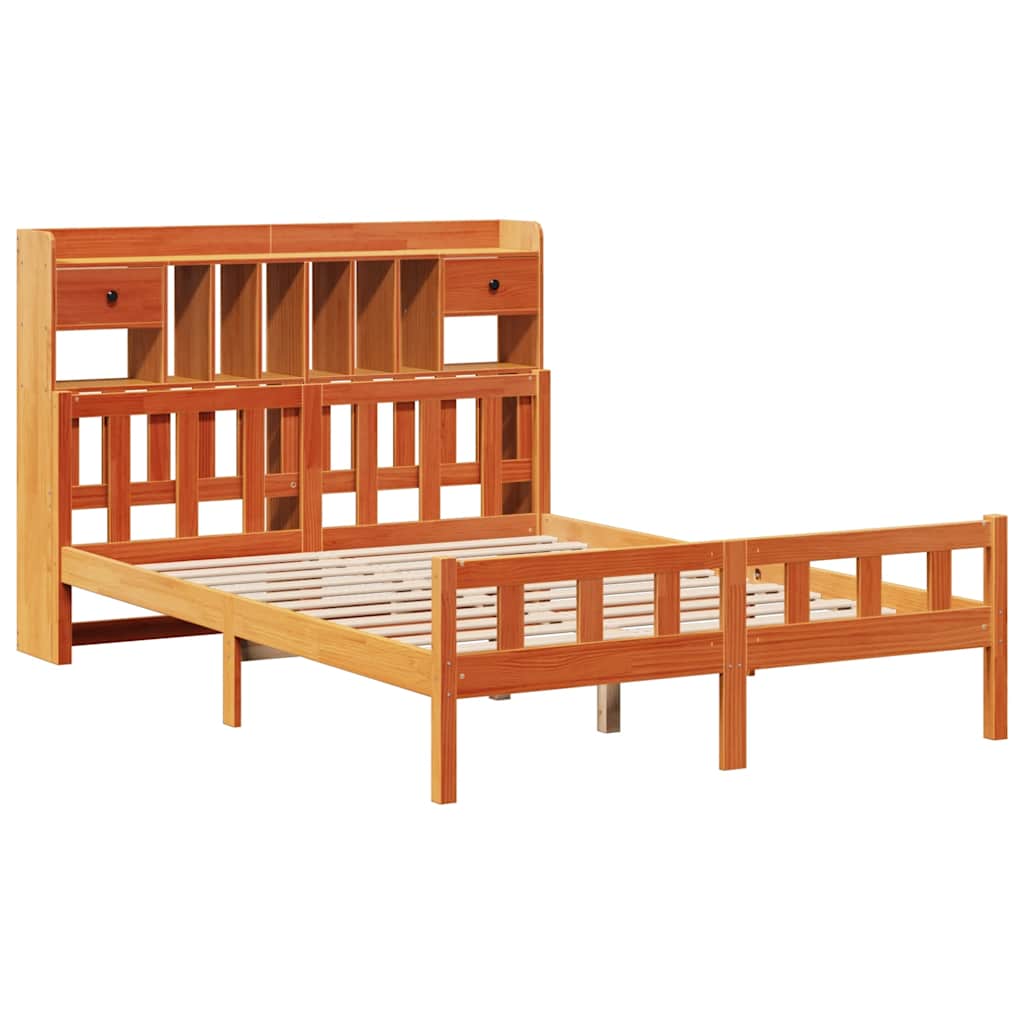 vidaXL Massivholzbett mit Regal ohne Matratze Wachsbraun 150x200 cm
