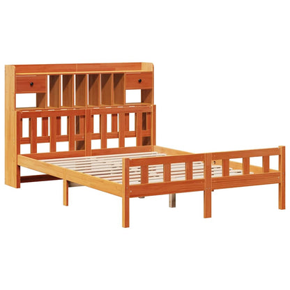 vidaXL Massivholzbett mit Regal ohne Matratze Wachsbraun 150x200 cm