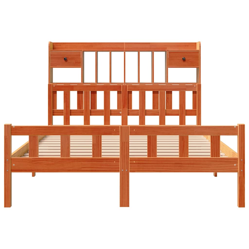 vidaXL Massivholzbett mit Regal ohne Matratze Wachsbraun 150x200 cm