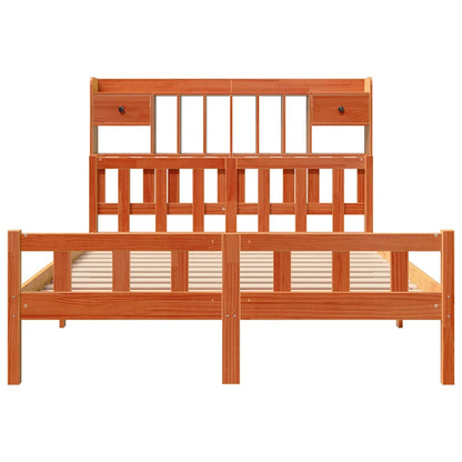 vidaXL Massivholzbett mit Regal ohne Matratze Wachsbraun 150x200 cm