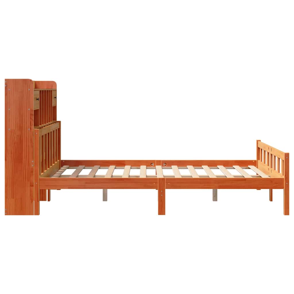 vidaXL Massivholzbett mit Regal ohne Matratze Wachsbraun 150x200 cm